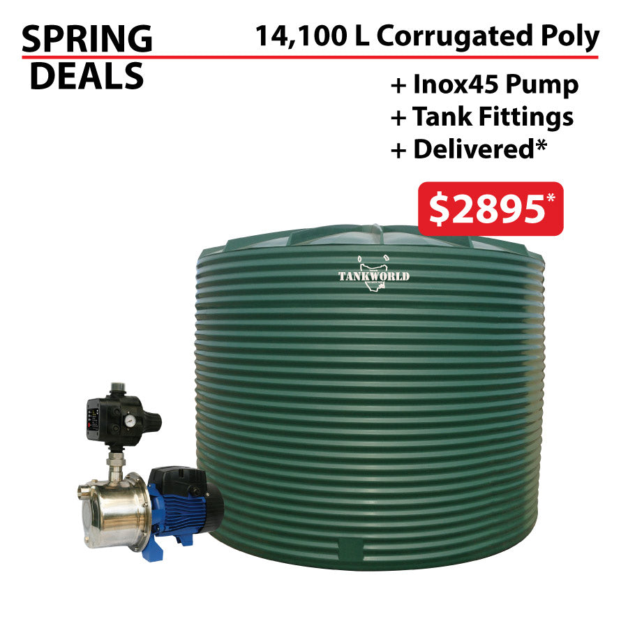 14,100 Litre Corrugated Poly Water Tank & Inox45 SPRING DEAL