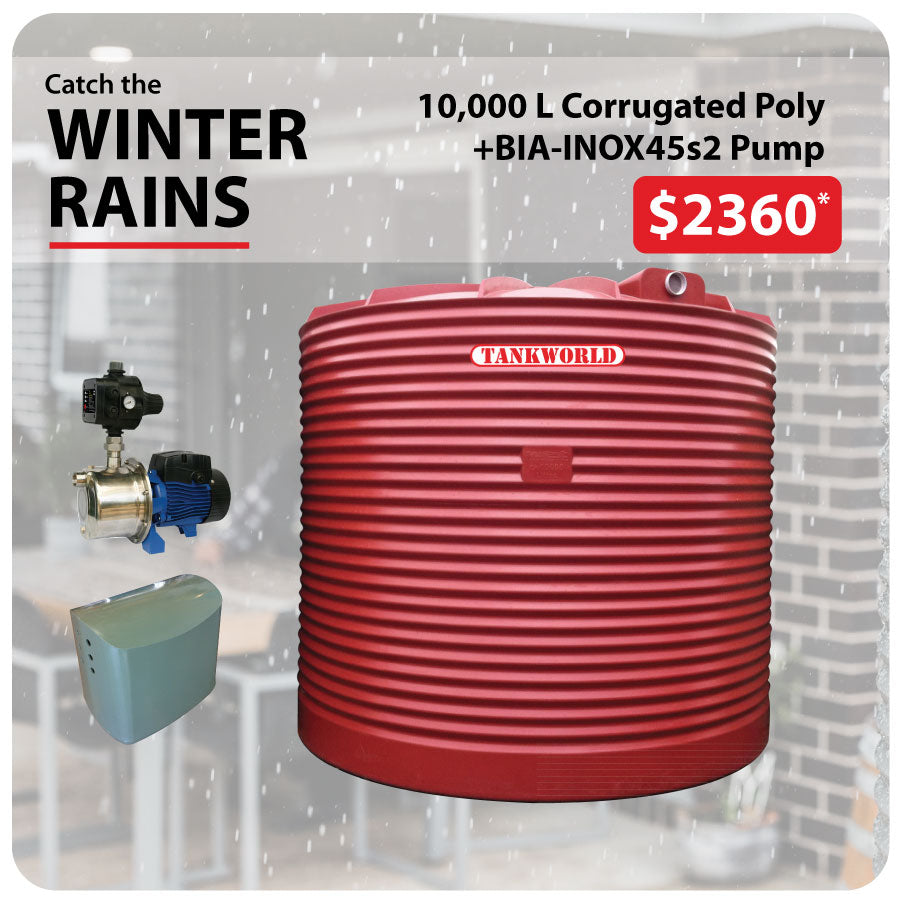 10,000 Litre Corrugated Poly Water Tank & Inox 45 WINTER RAINS PACKAGE