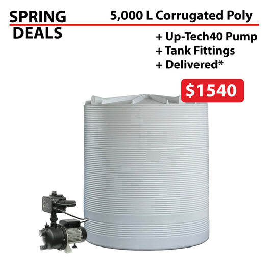 5,000 Litre Corrugated - Mini Orb Poly Water Tank & UP-Tech Pump SPRING DEAL