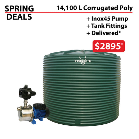 14,100 Litre Corrugated Poly Water Tank & Inox45 SPRING DEAL